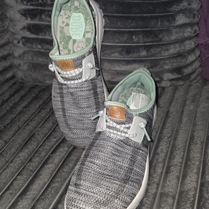Hey Dude Grey Knit Slip-On Sneakers with Mint Lining